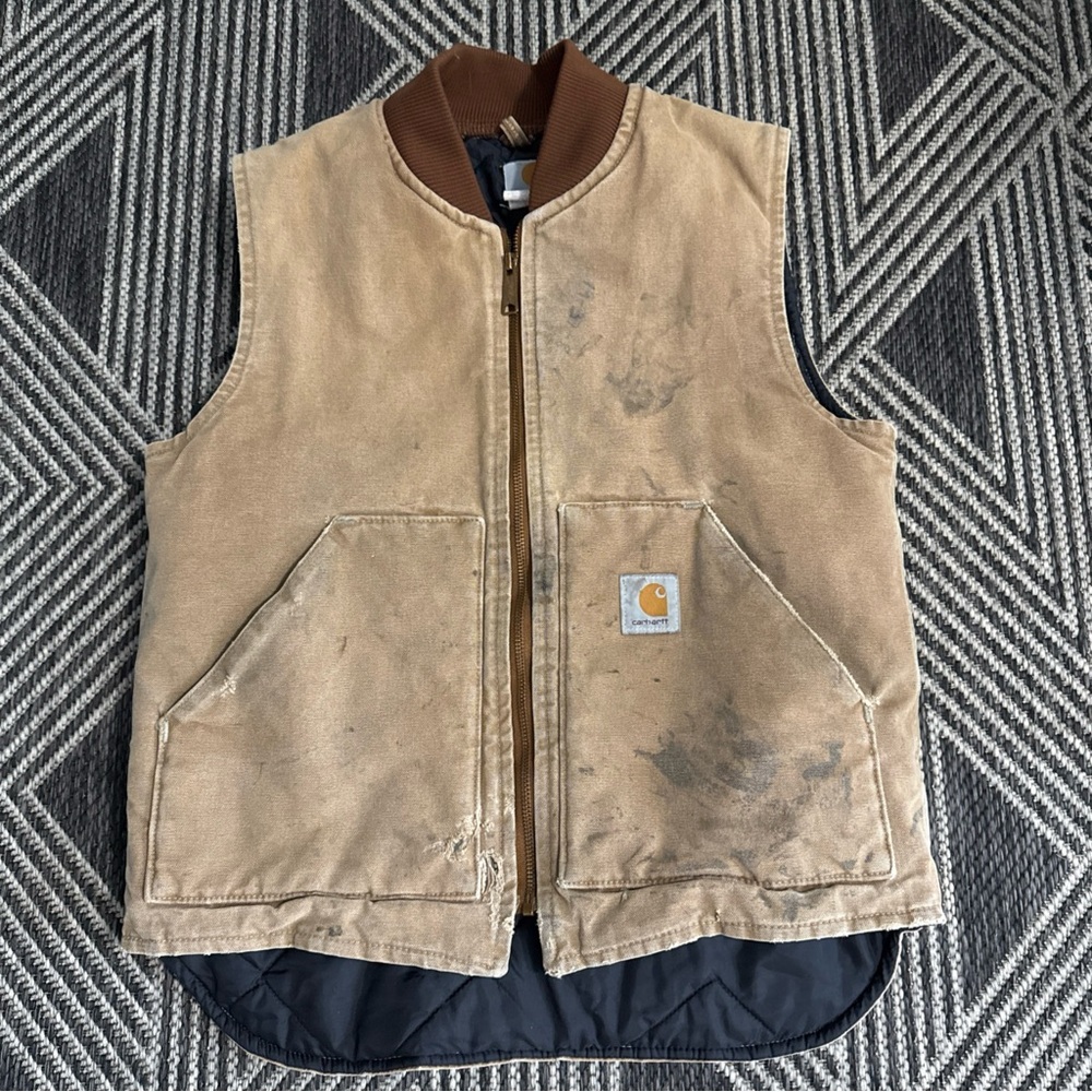 Vintage Carhartt V01 BRN Distressed Duck Vest Arctic Quilt Lined